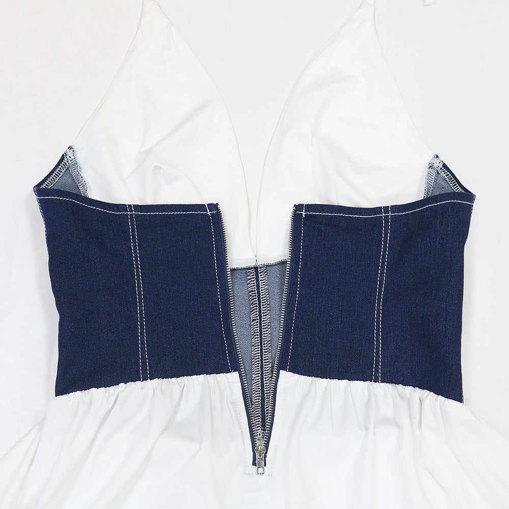 Women Slit Irregular Patchwork V-neck Dress 11