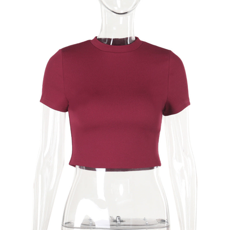 Autumn Women's Fashion Chic Casual Solid Color Short Sleeve Top Pants Set 6