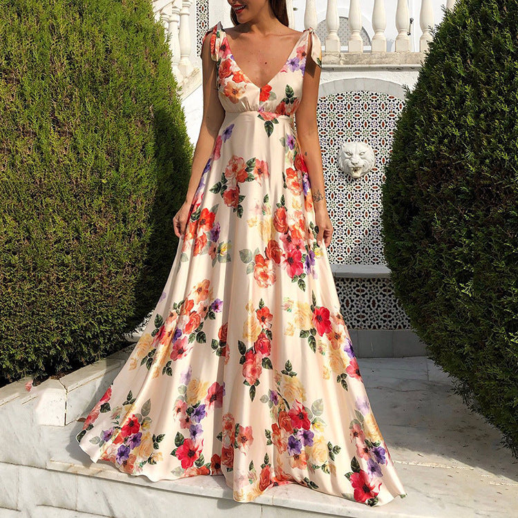 Women Backless Printed Sleeveless Long Dress 9