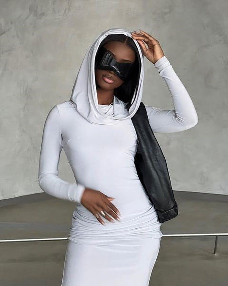 Women Casual Hooded back slit dress 8