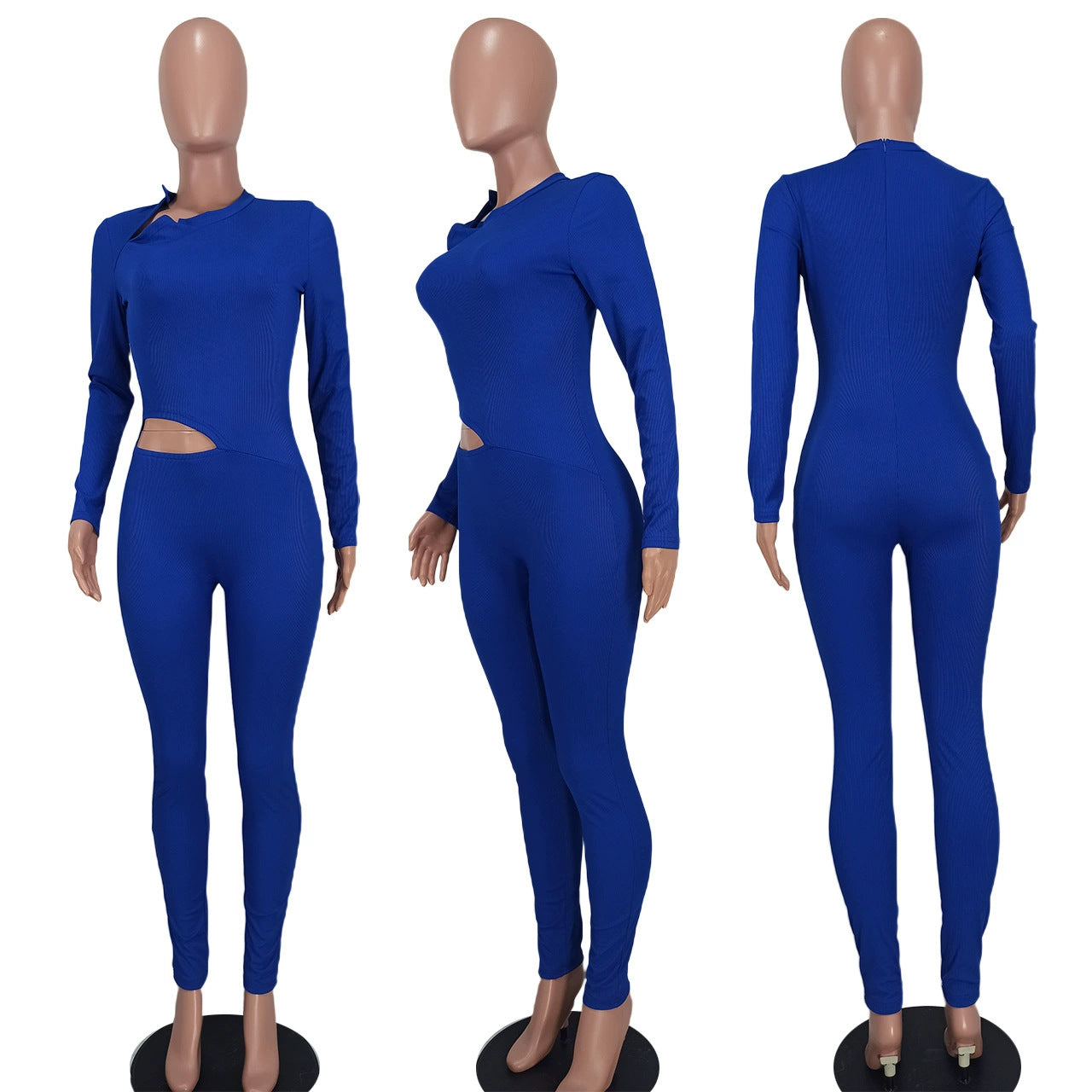 Women's Clothing Fashion Casual Cutout Solid Color Long Sleeve Tight Slim Jumpsuit 4