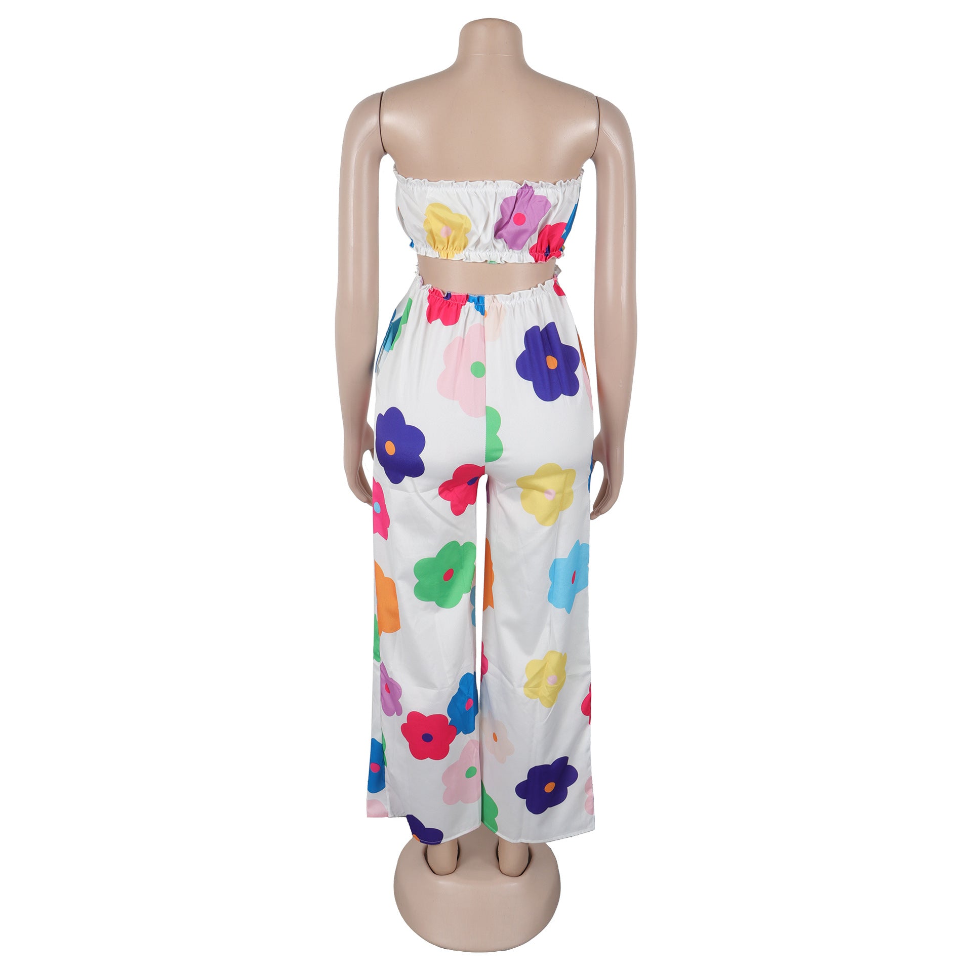 Women Elegant Strapless Printed Wide-leg Jumpsuit 23