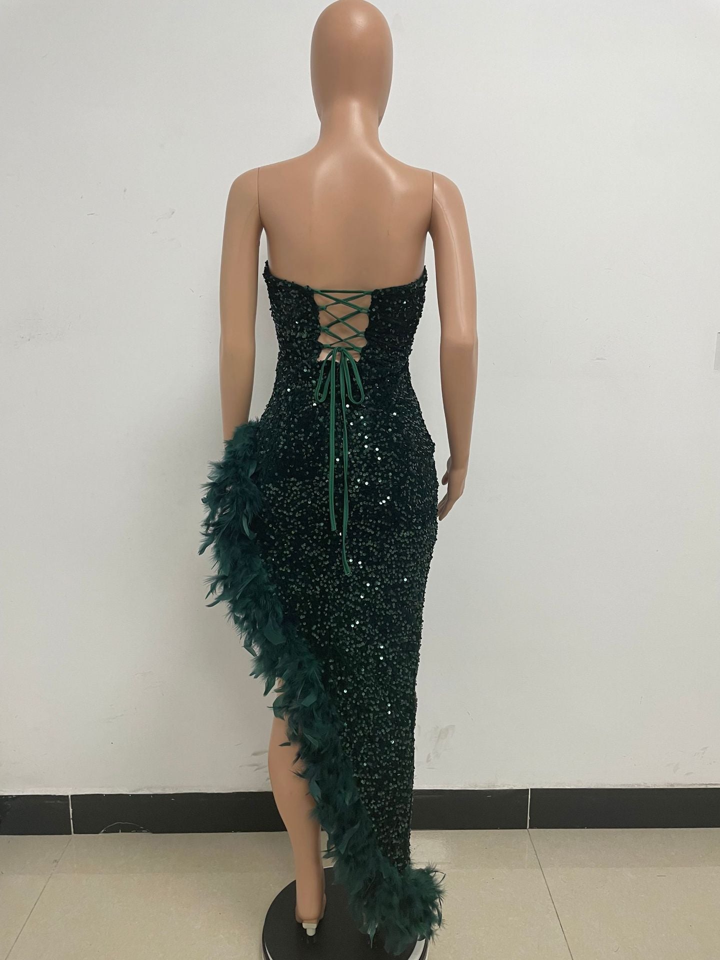 Women Sexy Off Shoulder Backless Sequin Feather Dress 29
