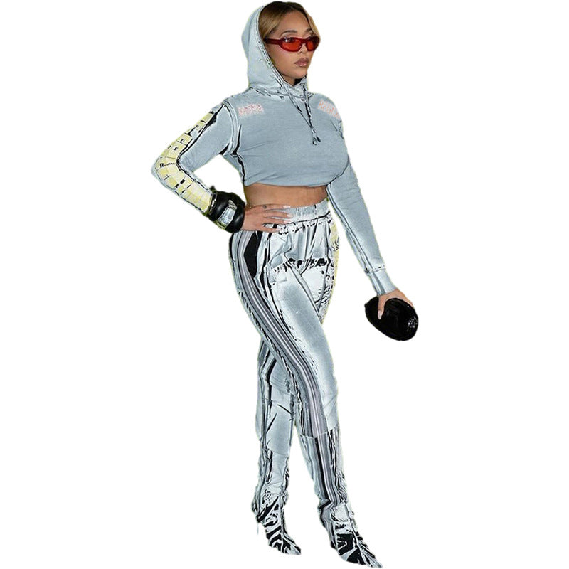 Autumn Women Casual Hooded Top and Printed Sports Pants Two-piece Set 6