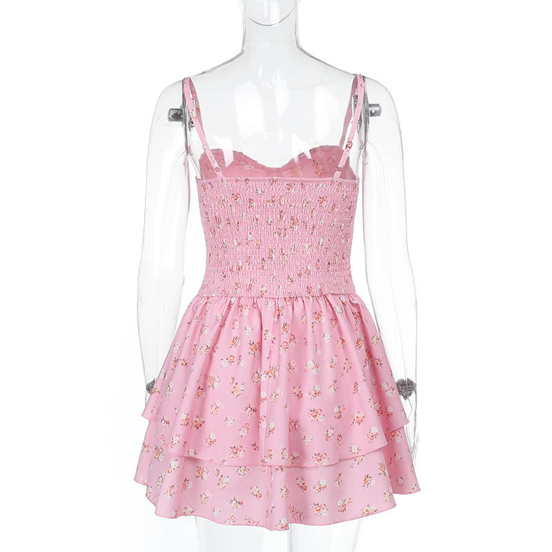 Women Spring Summer Strap Sexy Backless Floral Dress 7