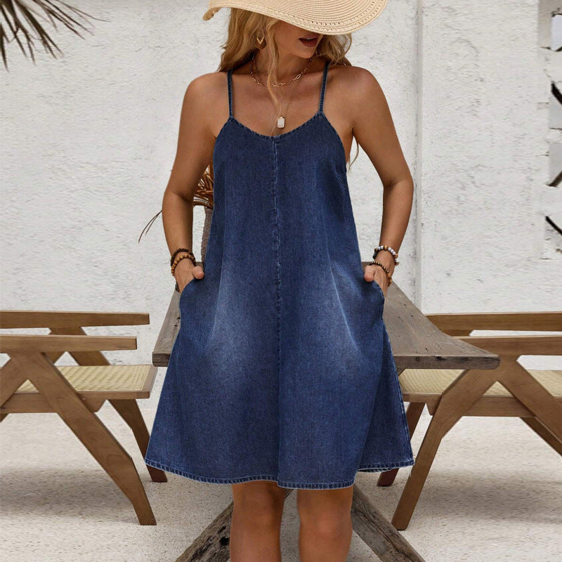 Women Denim Casual Strap Dress