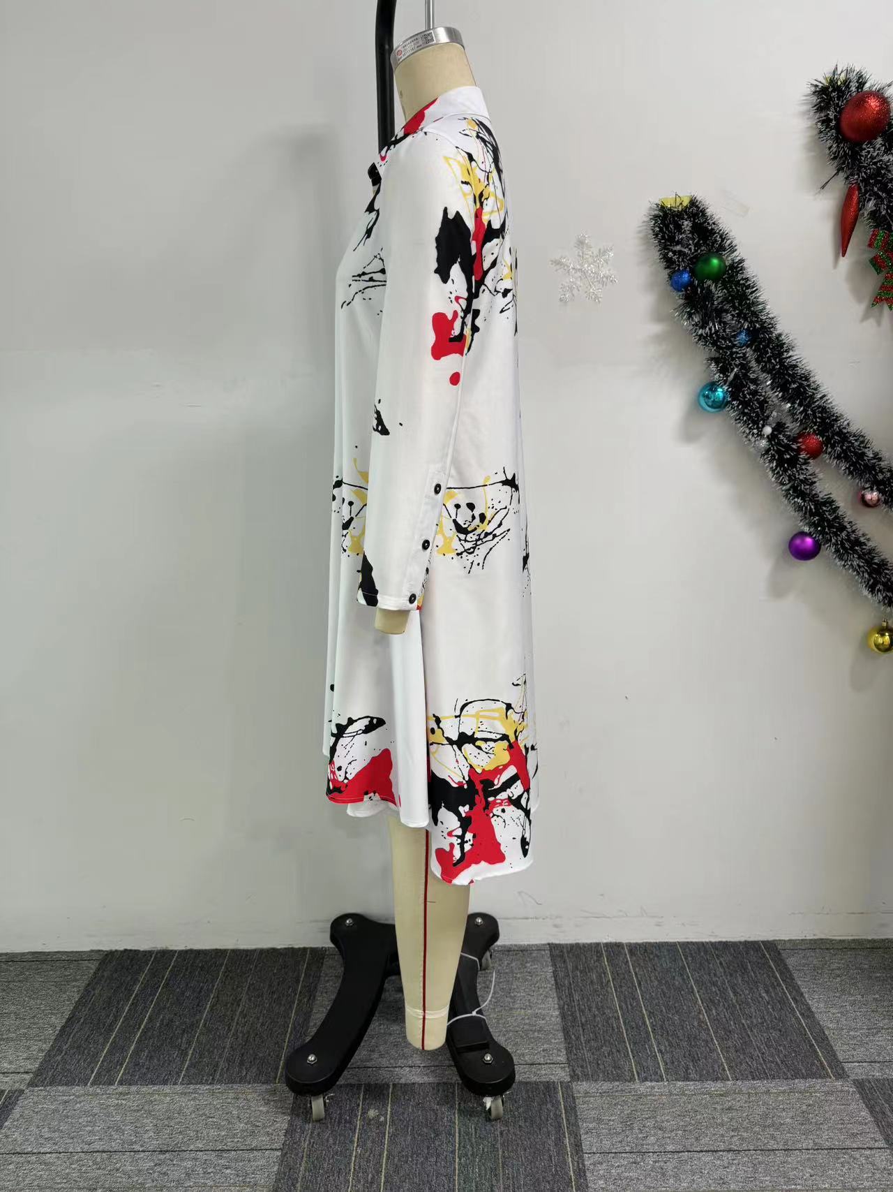 Women printed loose long-sleeved irregular shirt dress 6