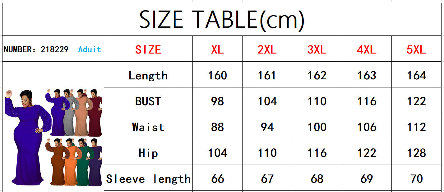 Plus Size Women's Long Sleeve Sequin Dress Autumn 19