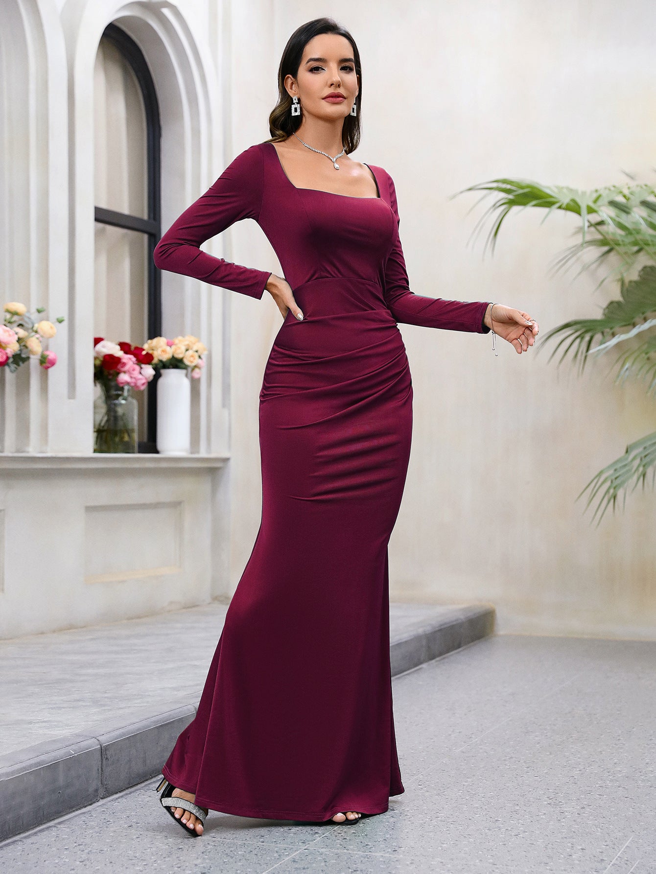 Women Elegant Long Sleeve Fishtail Dress 6