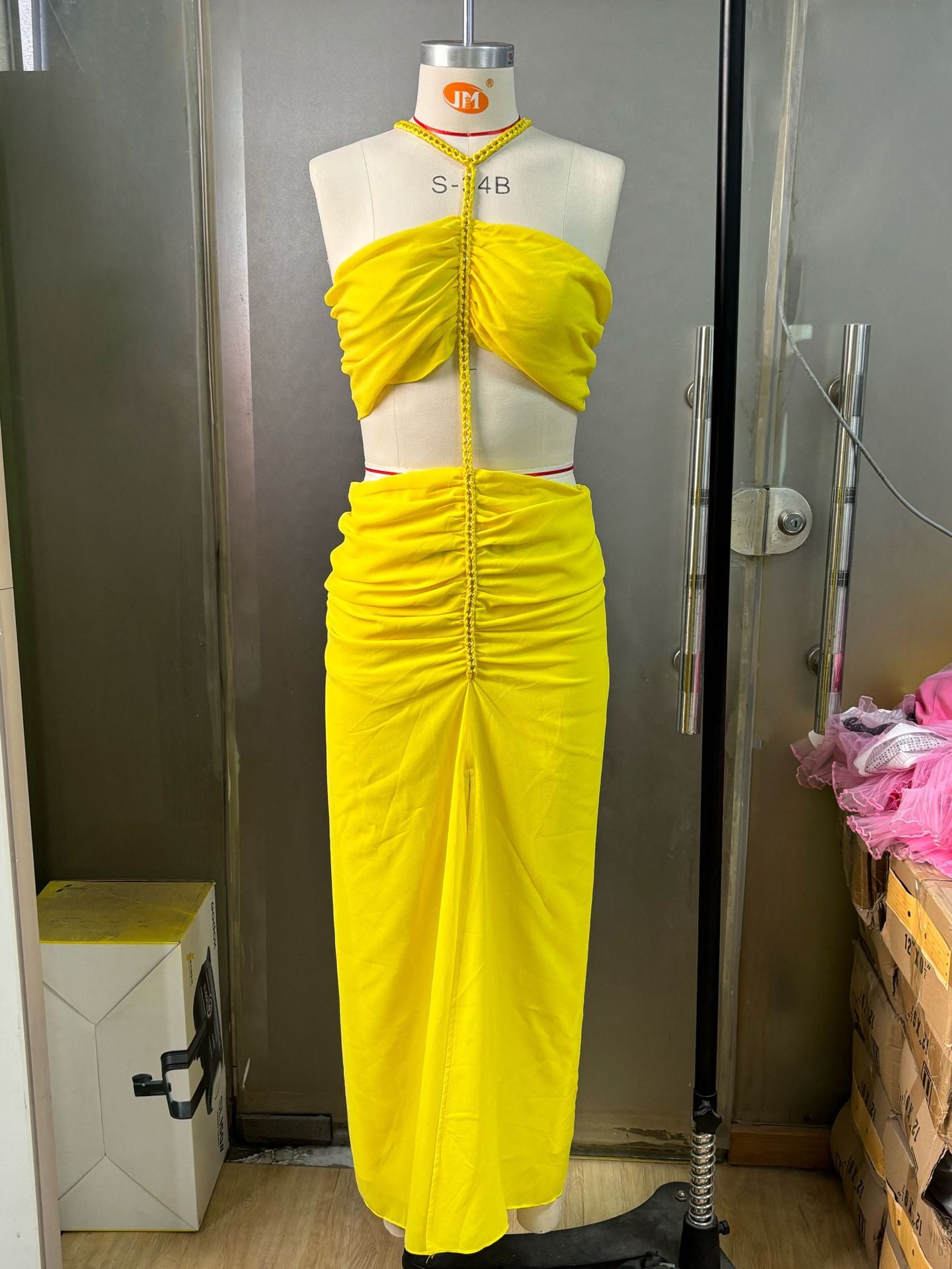 sexy low waist chain Halter Neck slit Chiffon long dress 7