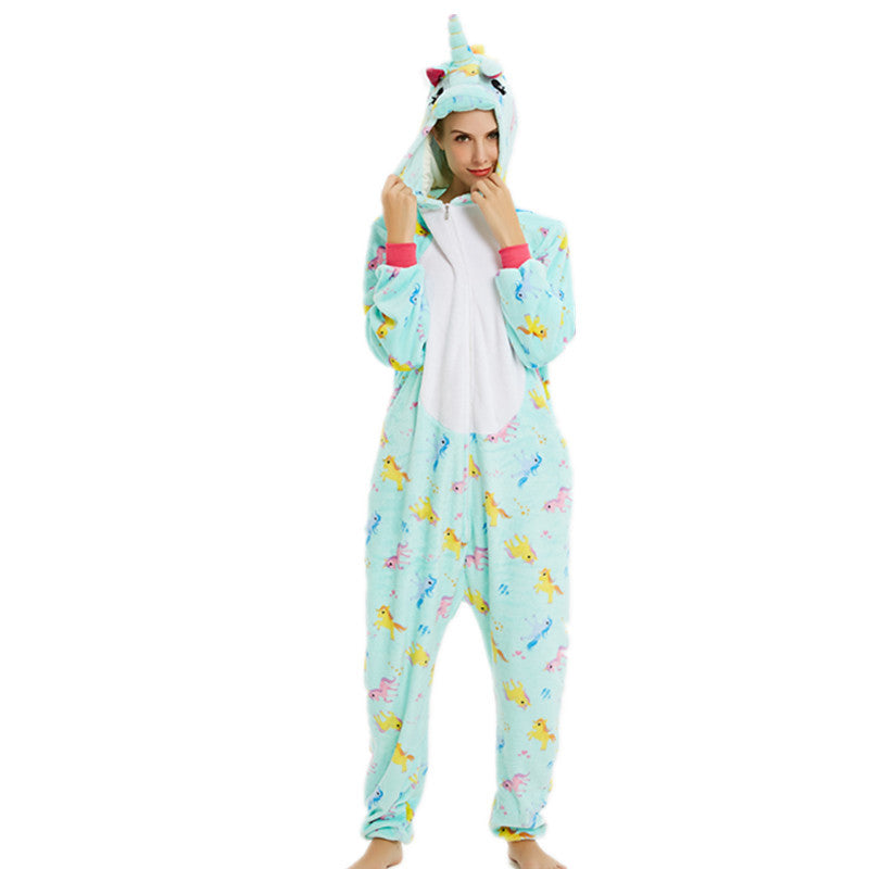 Exclusive flannel parent-child cartoon animal one-piece pajamas 8