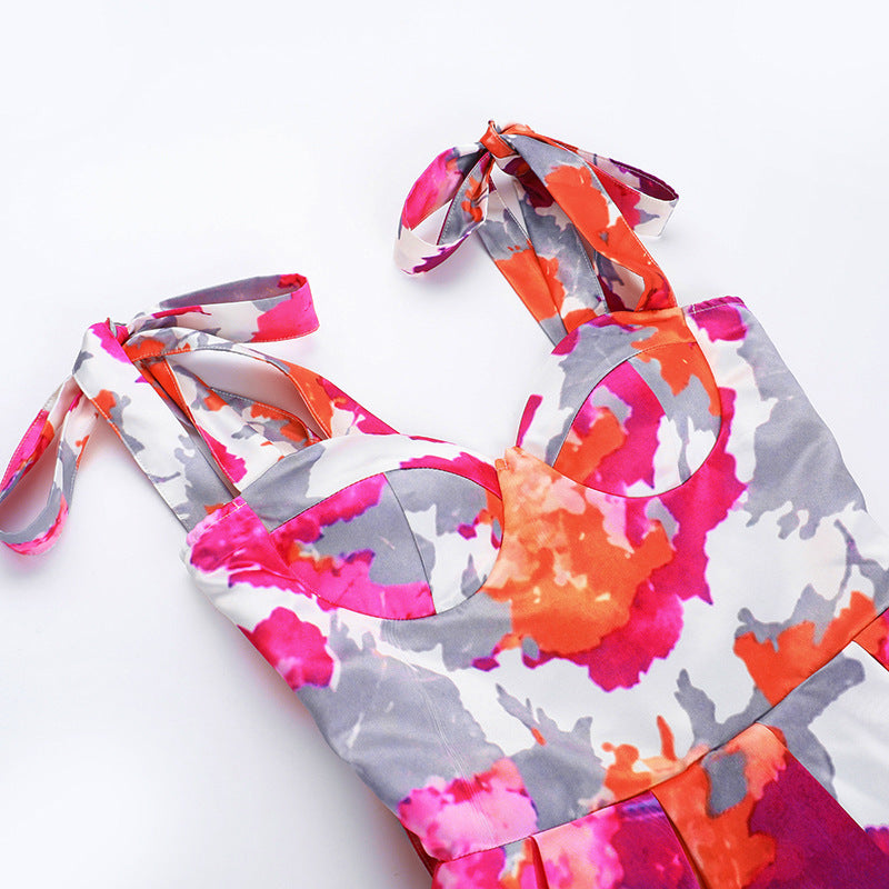 Chic Slim Waist Printed A-Line Summer Short Dress 14