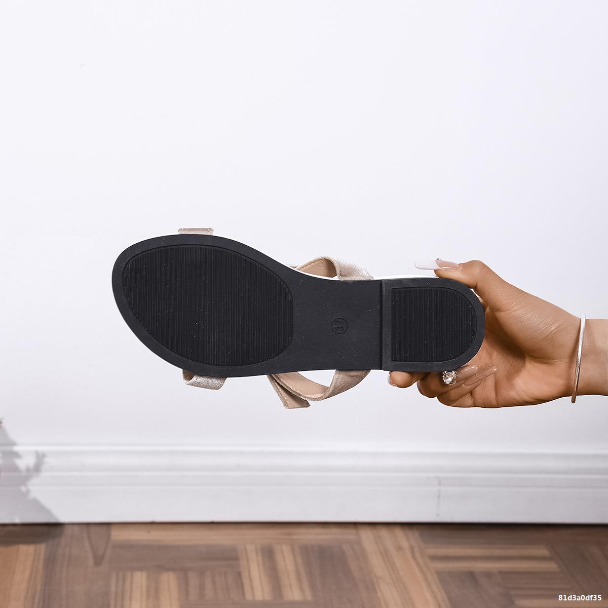 Summer Plus Size Flat Bottom Bow One-Piece Casual Open-Toe Beach Sandals for Women 12