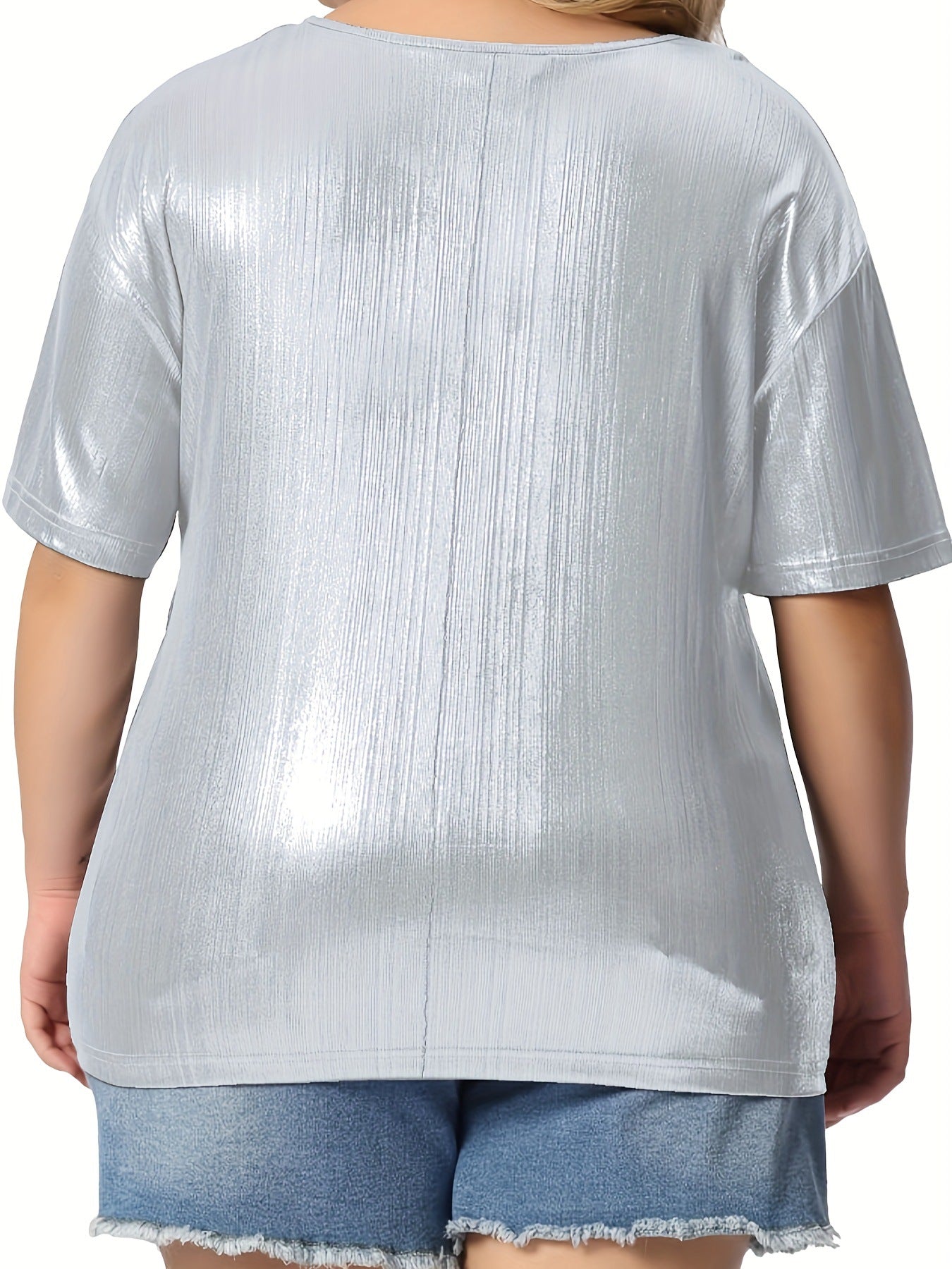 Summer Loos Plus Size Round Neck Solid Color Short Sleeve T-Shirt 15