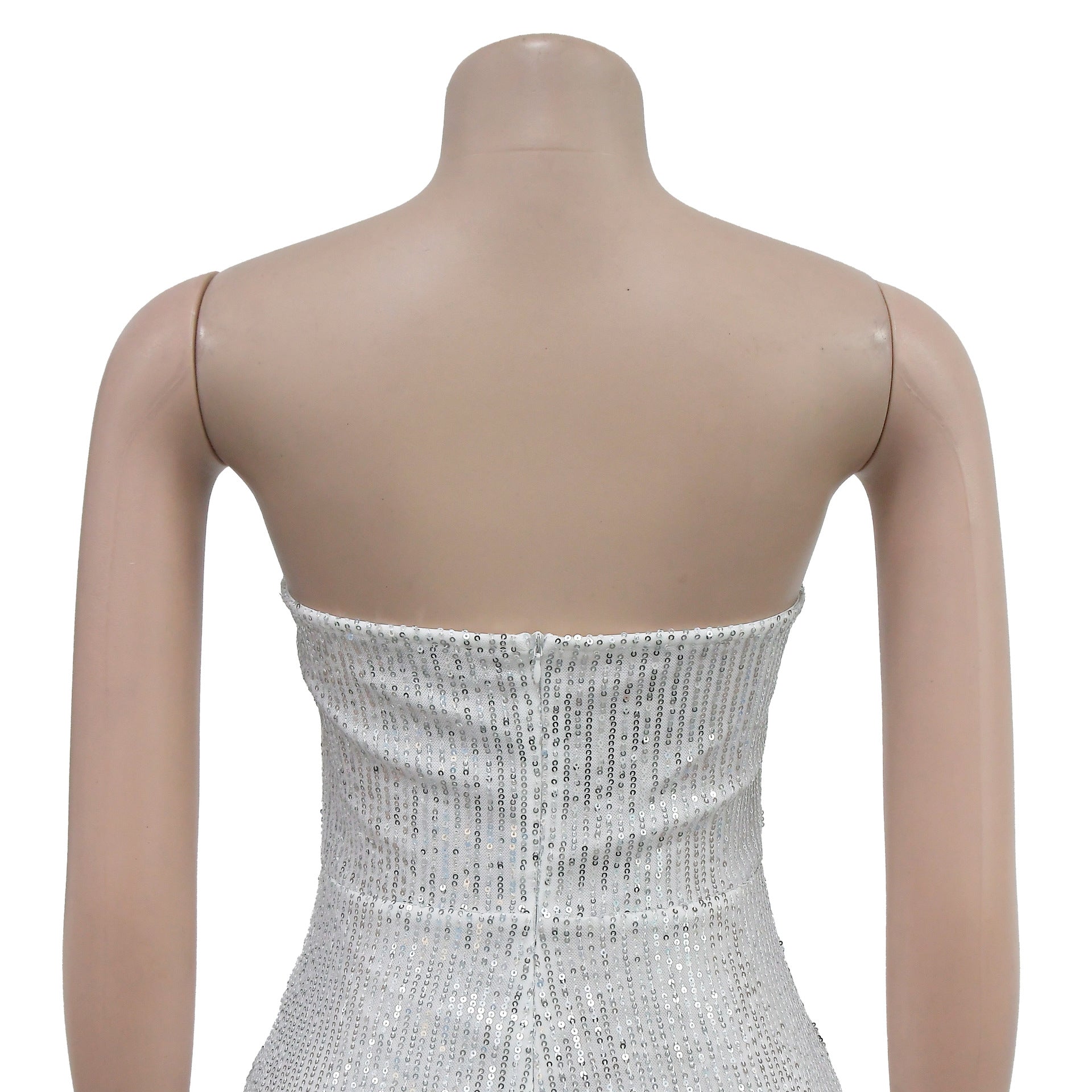 Fashion Women's Solid Color Sexy Sequin Low Back Long Dress 23