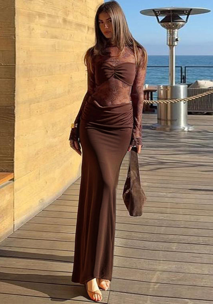 Autumn Women's Fashion Sexy Lace Patchwork Long Sleeve Dress