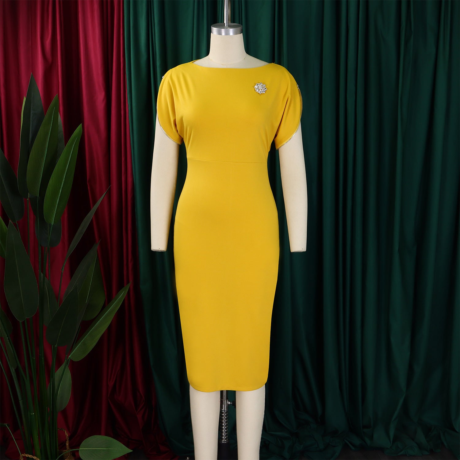 Plus Size African Round-Neck Short-Sleeve Chic Elegant Ol Bodycon Dress 24