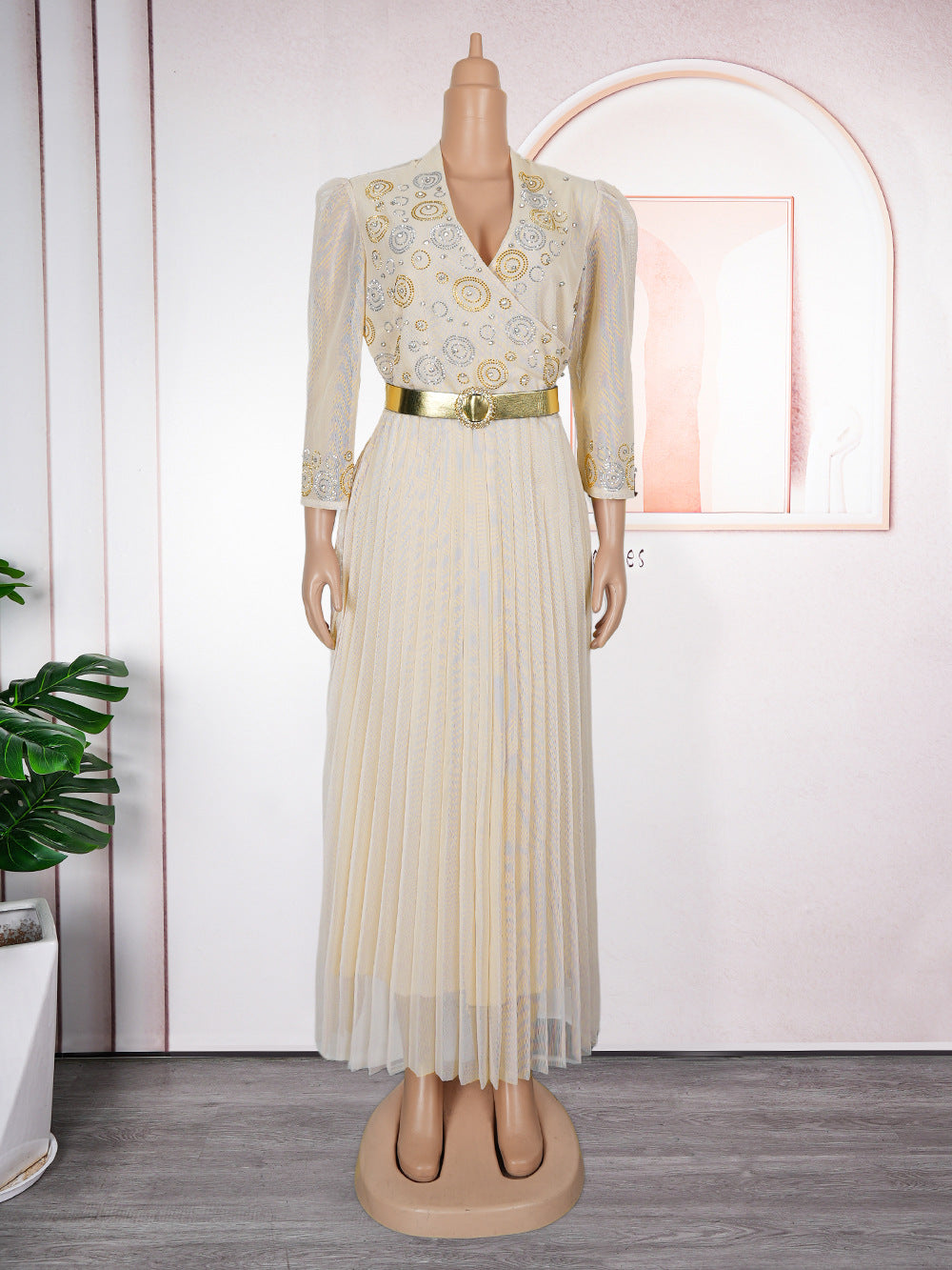 Beaded V-Neck Formal Party/Evening Dress African Plus Size Chic Elegant Dress for Women 12