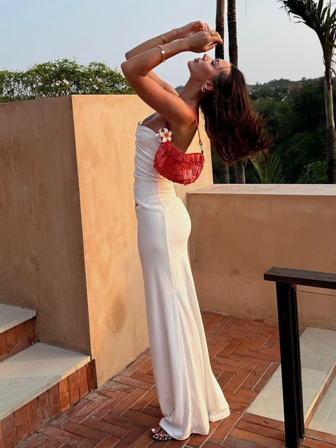 Women sexy Strapless Patchwork steel ring Bodycon Maxi Dress 5