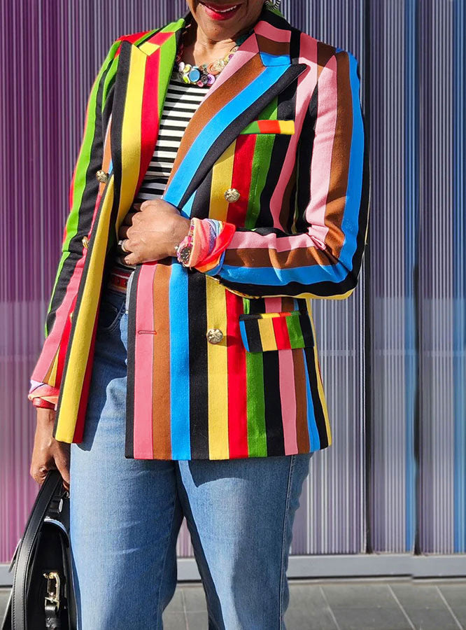 Women printed double-breasted Turndown Collar Blazer 5