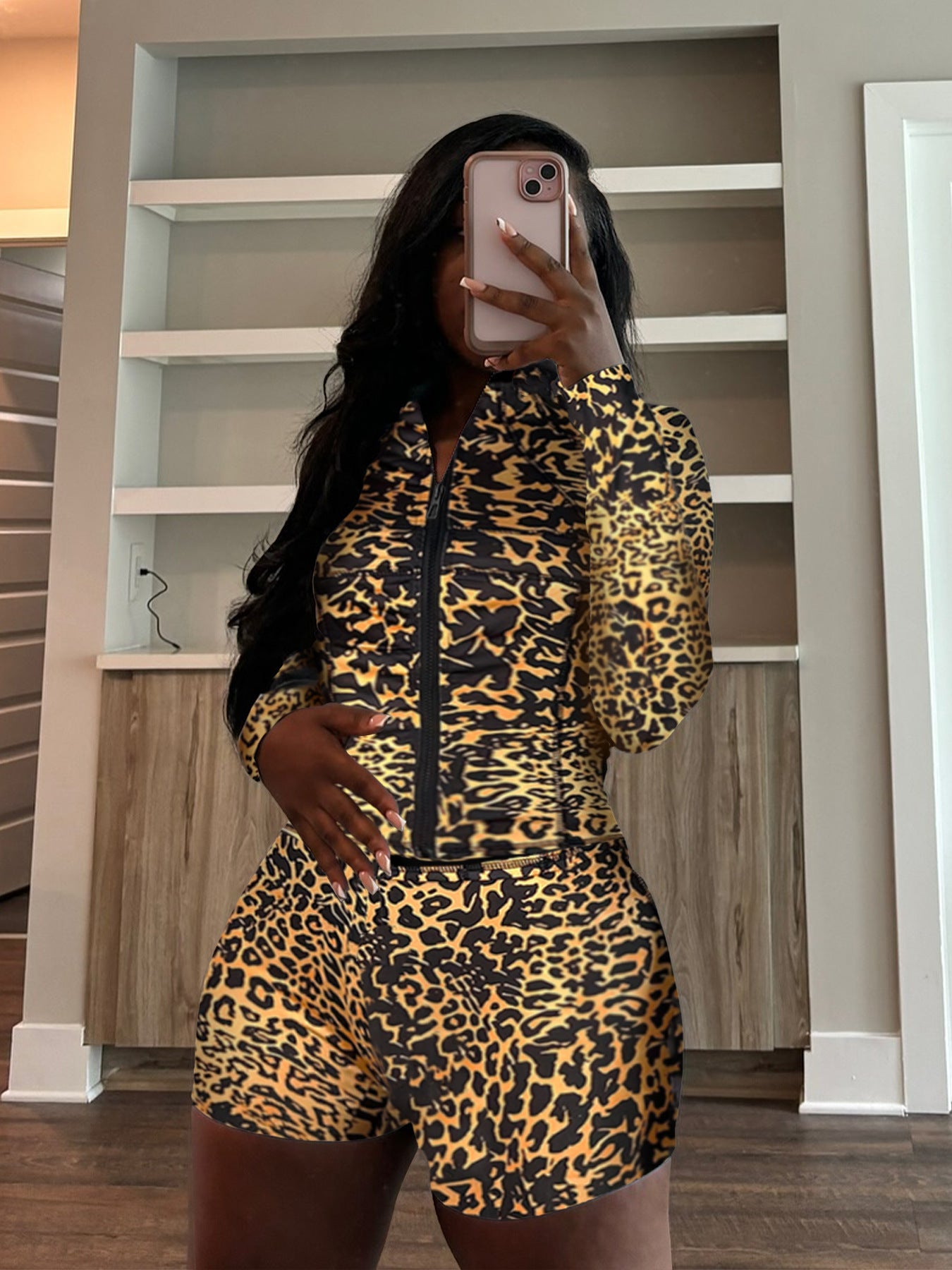 Spring Sports Casual Tight Fitting Long Sleeve Two-Piece Shorts Set 17