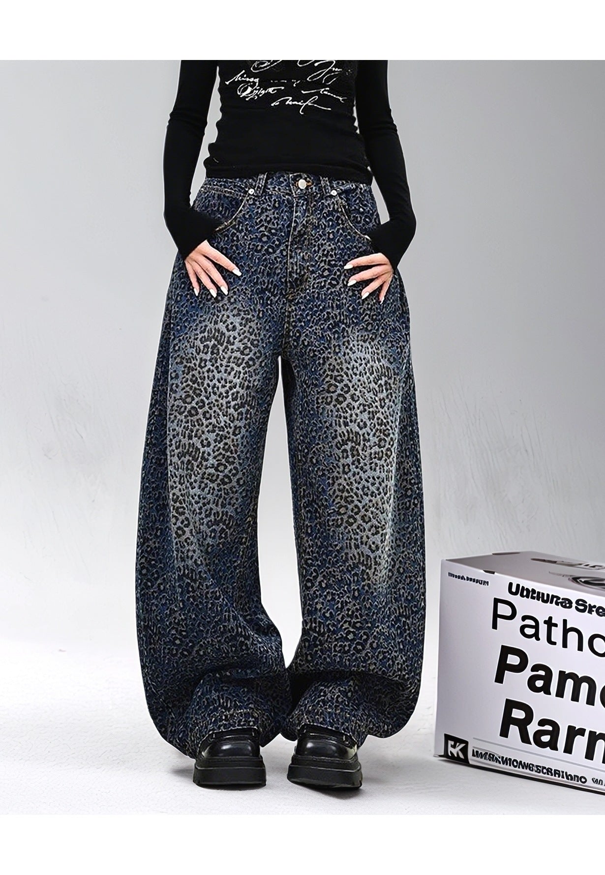 Plus-Size Women Autumn Leopard Print American Denim Pant 4