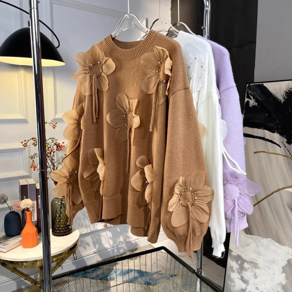 Women flower beaded sweater 12