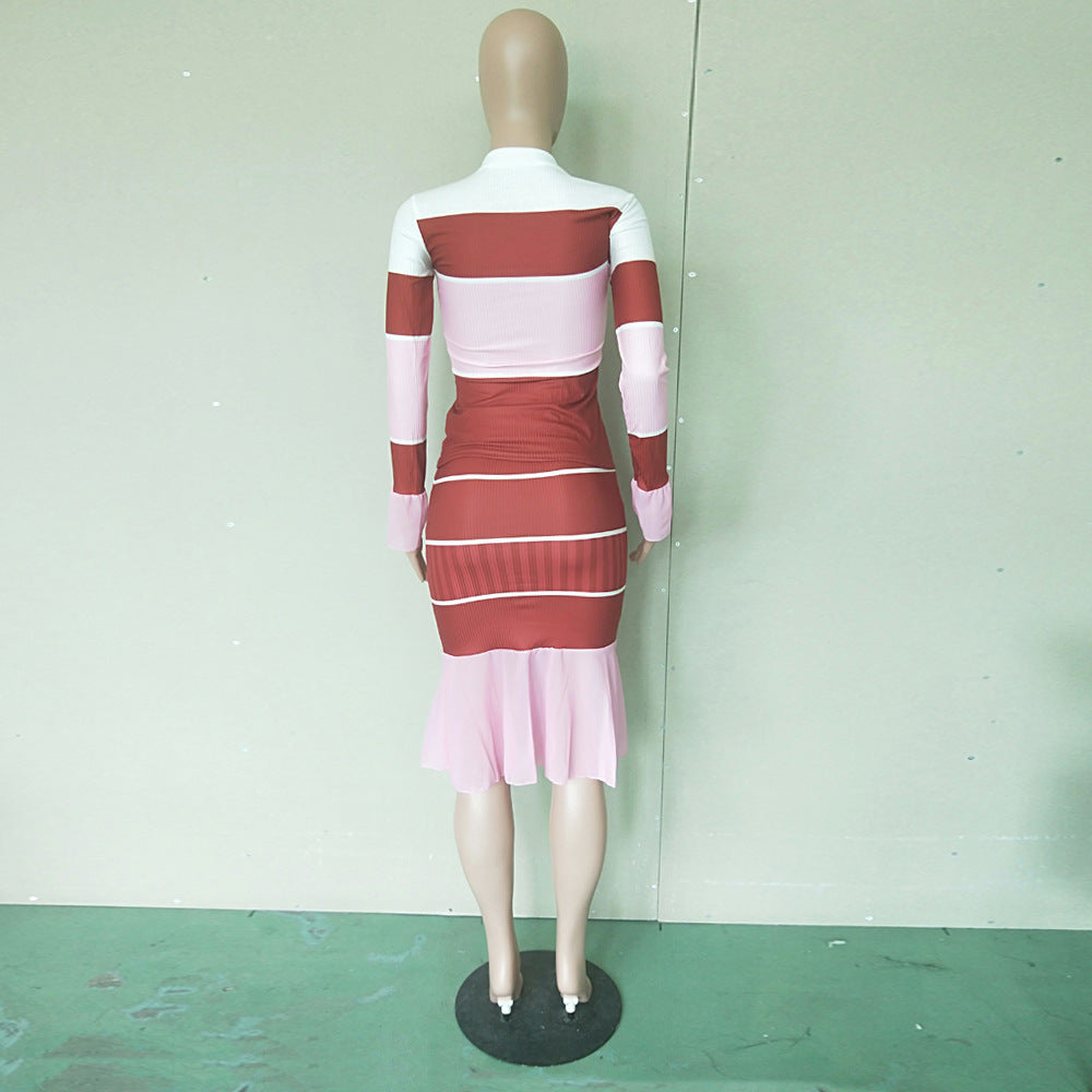 Women Fall Casual Striped Chiffon Patchwork Long Sleeve Top + Pants Two Piece Set 11