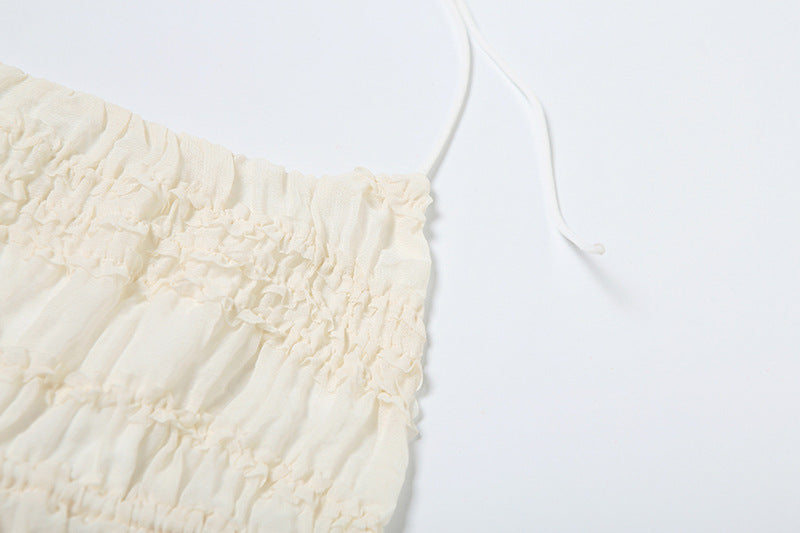 Spring Halter Neck Low Back Vest Pleated Chiffon Sexy Long Skirt Two Piece Set 17