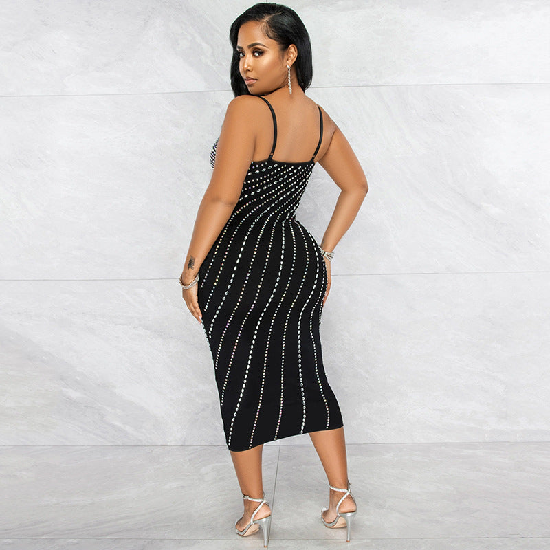 Summer Women's Sexy Strap Sleeveless Beaded Mesh Club Dress 4