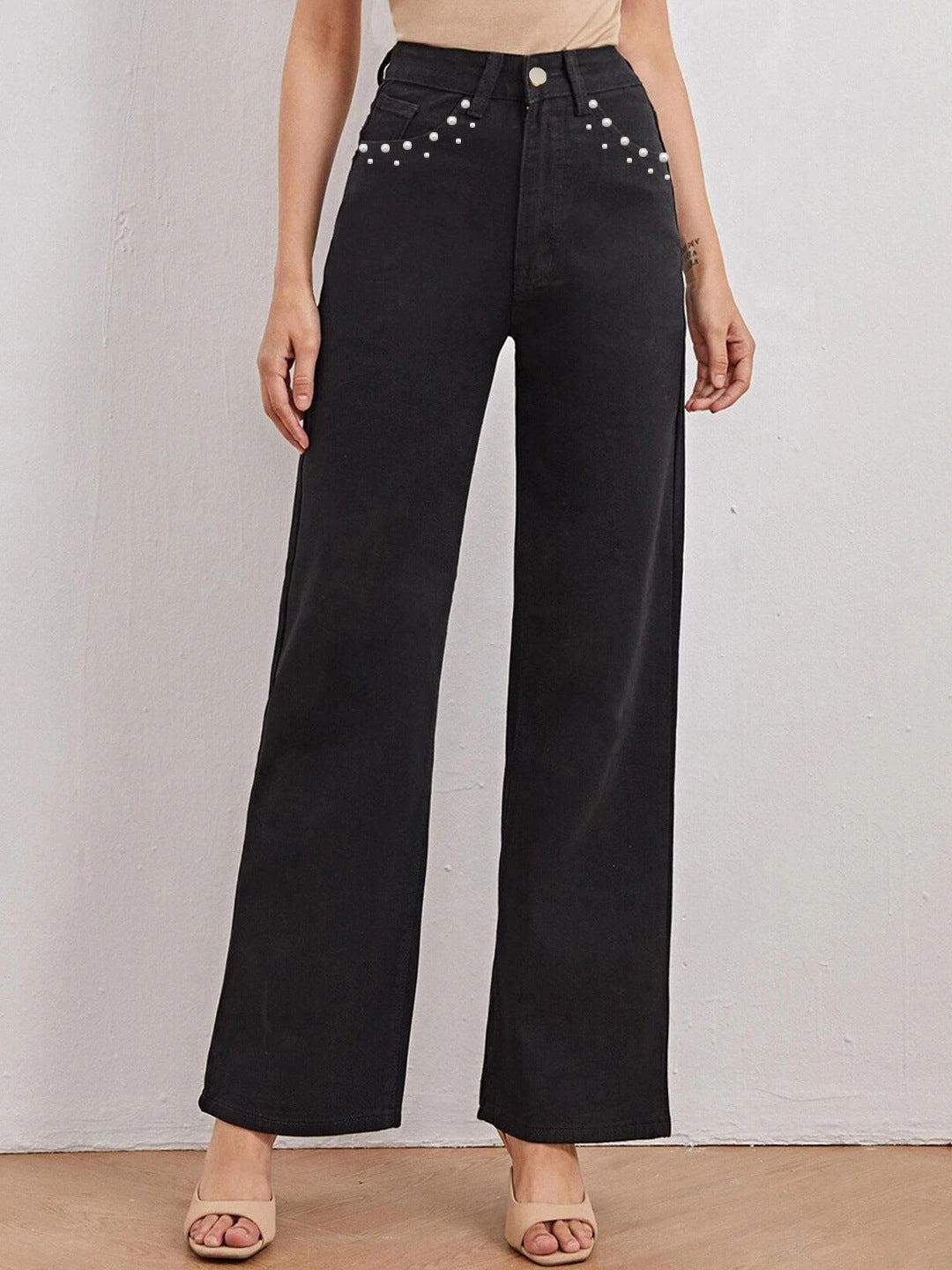 Women Pearl Denim Pants Jeans 3