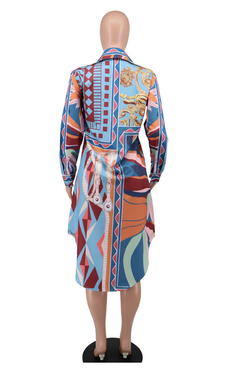 Women'S Autumn Print Loose Plus Size Long Sleeve Shirts Dress 6