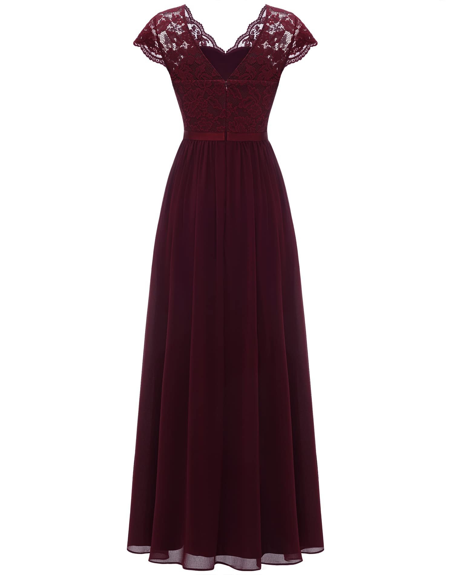 Lace Trim Patchwork Chiffon Slim Waist Maxi Dress 18