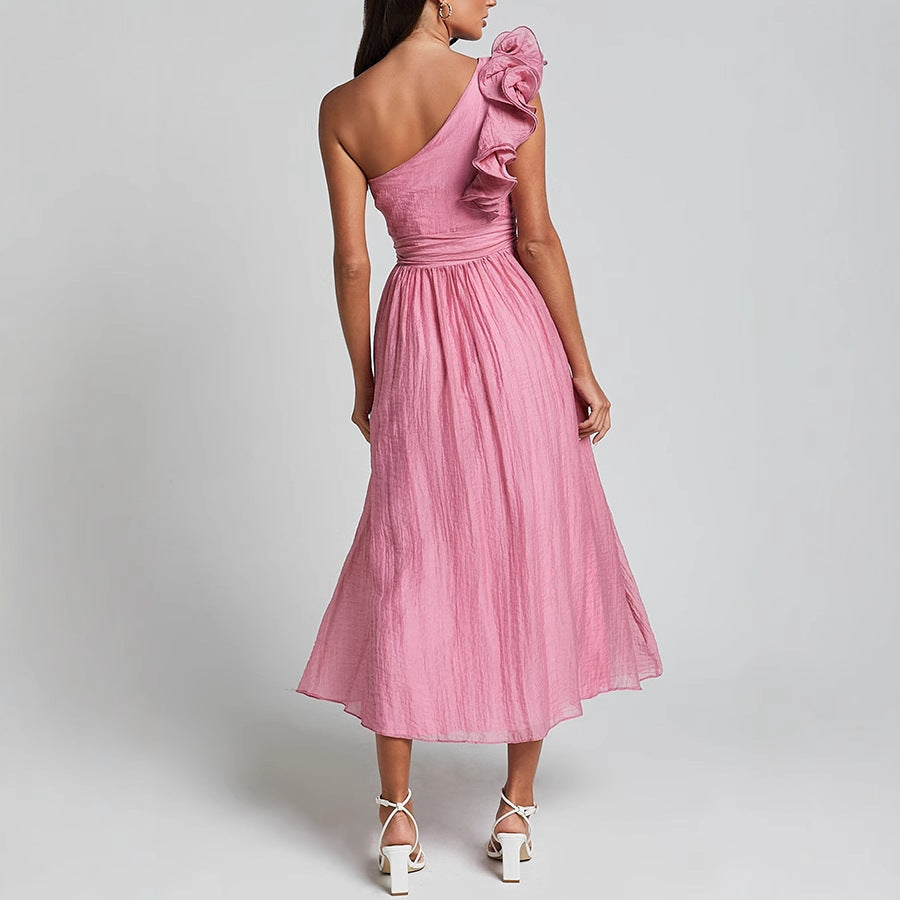 Women's Summer Sexy Solid Color Slash Shoulder Low Back Dress 6