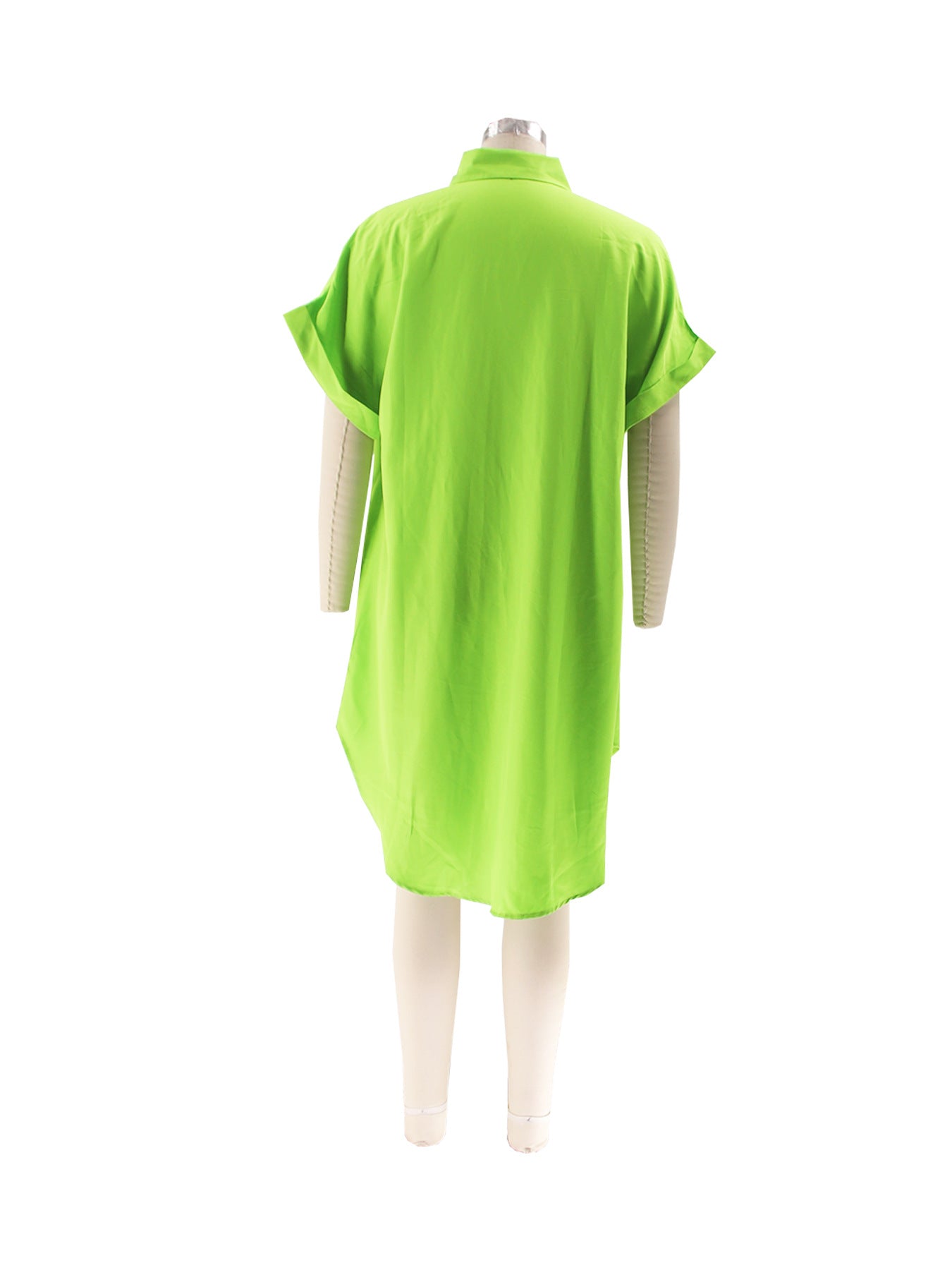 Summer Turndown Collar Solid Color Short Sleeve Single-Breasted Casual Shirt Dress 13