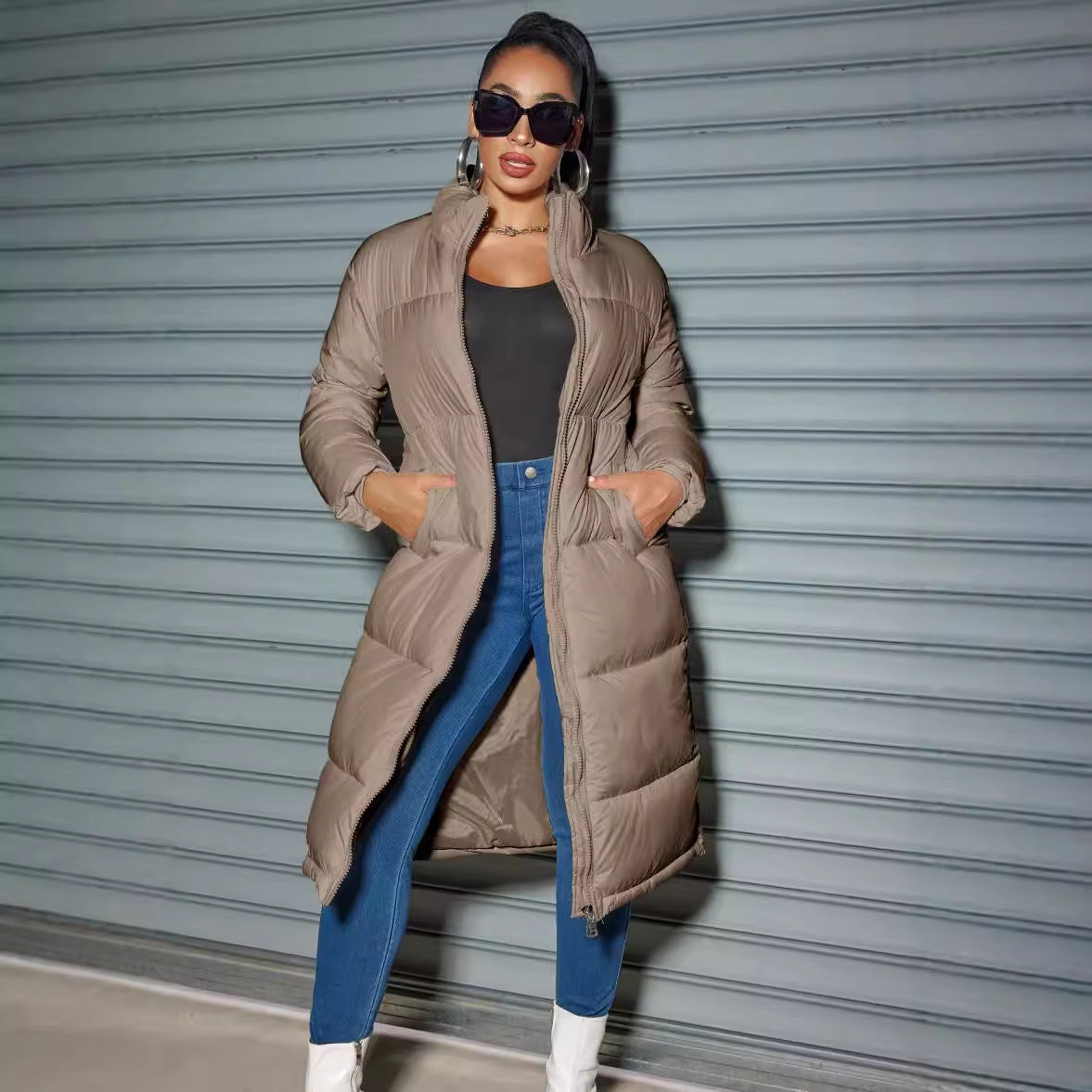 Winter Women Cotton-padded long Jacket Women Fashion Zipper Solid Color Warm Coat 11