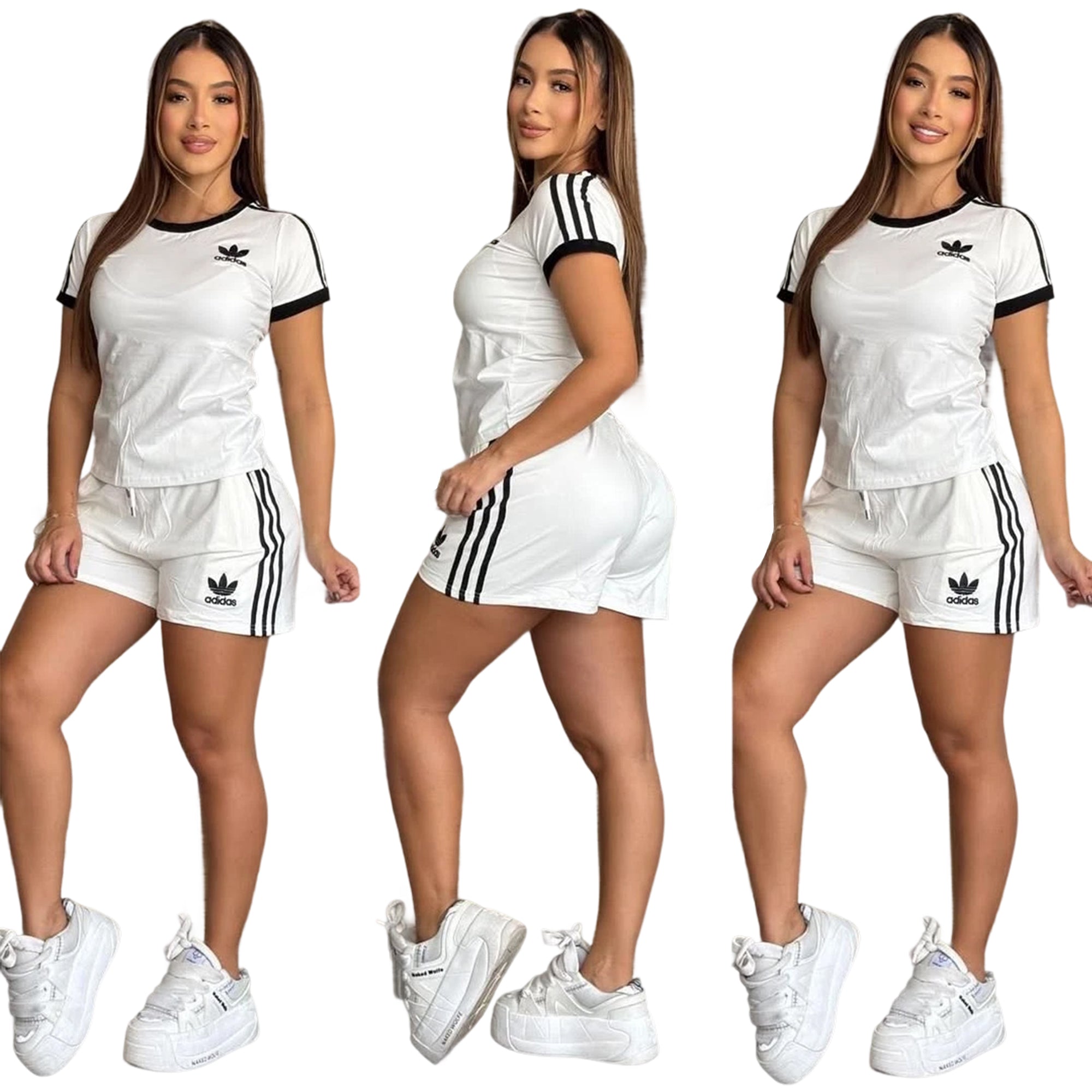 Women casual summer pocket embroidery sports striped short-sleeved top and shorts two-piece set 10