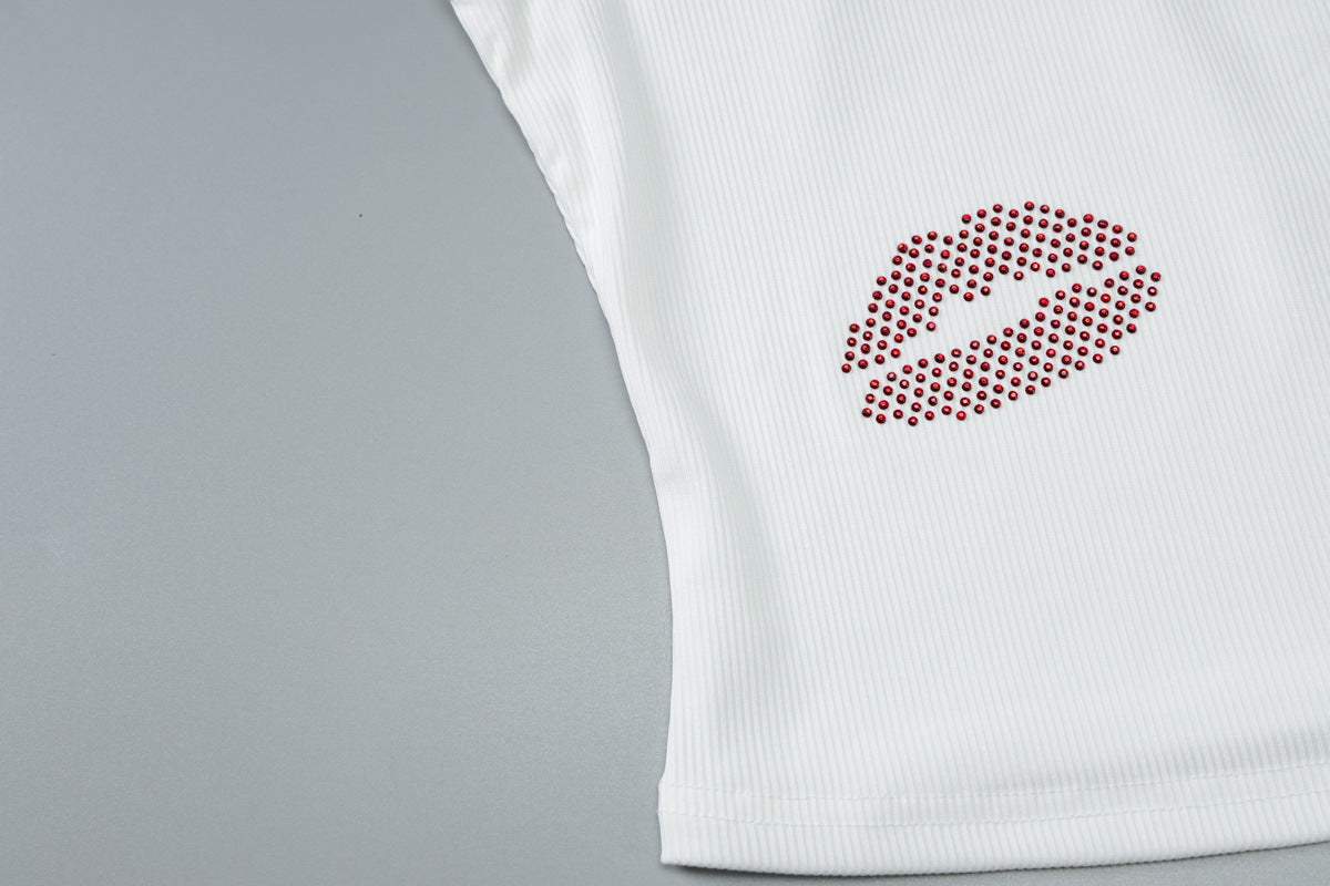 Women's summer fashion Beaded Crop vest slim sports Basic pants two piece set 17