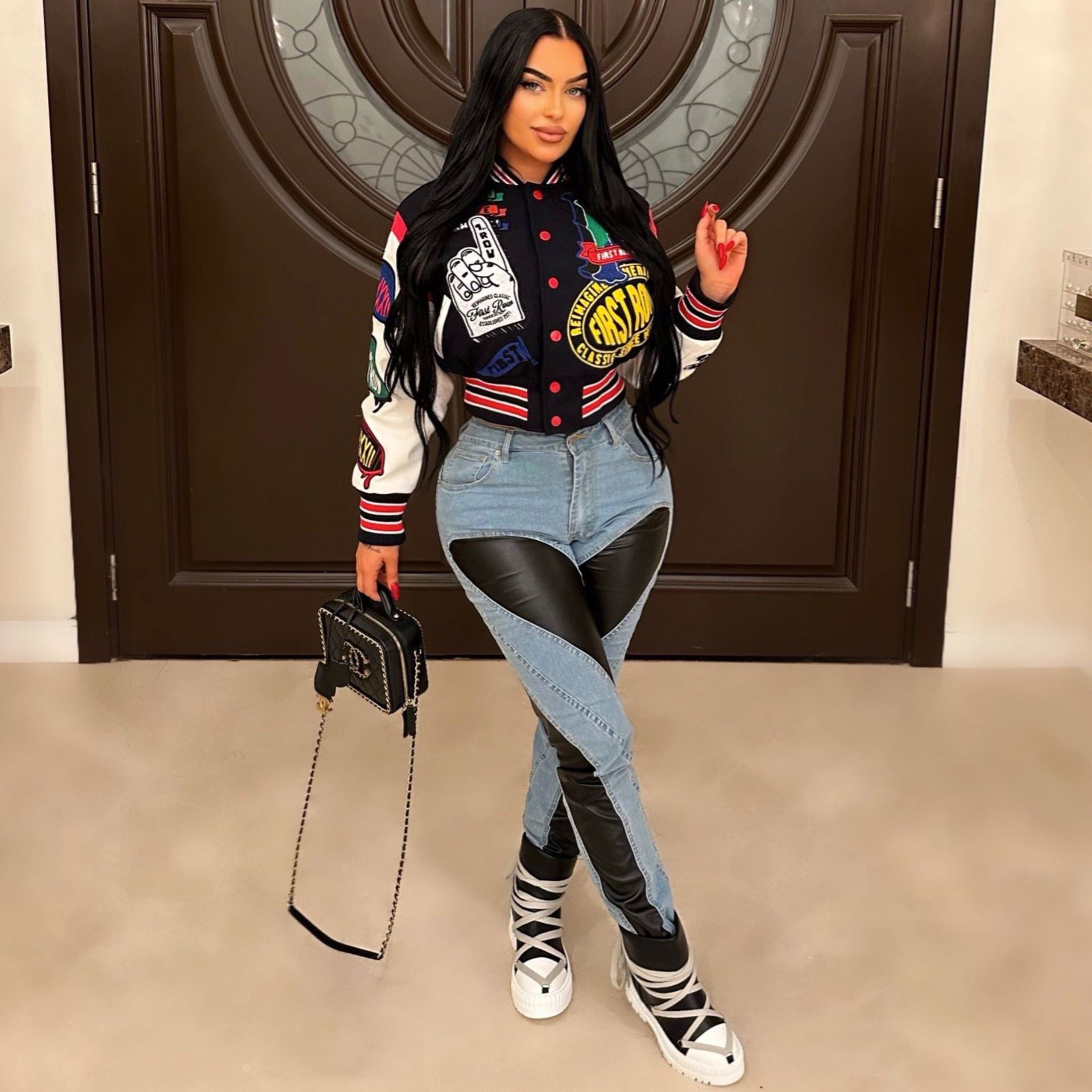 Autumn And Winter Positioning Print Baseball Jacket 4