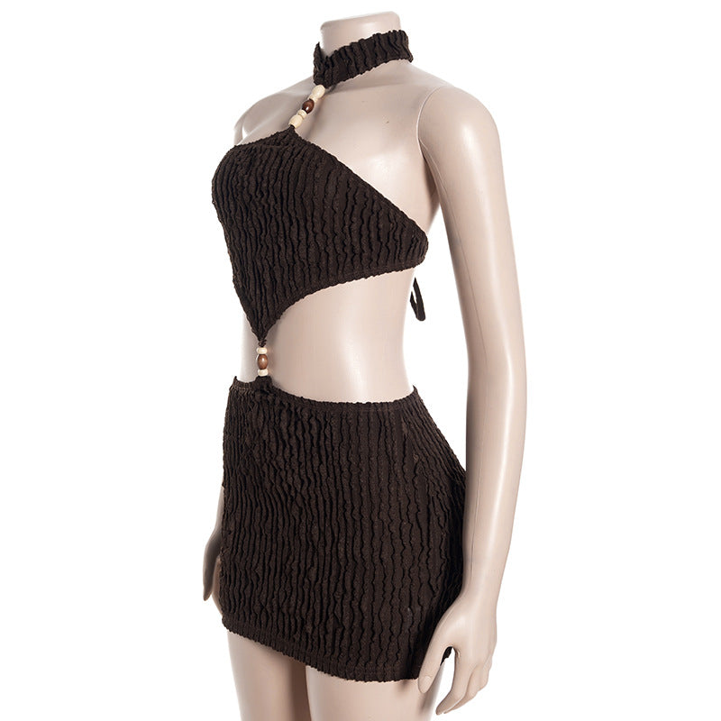 Women Strapless Sleeveless Backless Lace-Up Sexy Mini Dress 10