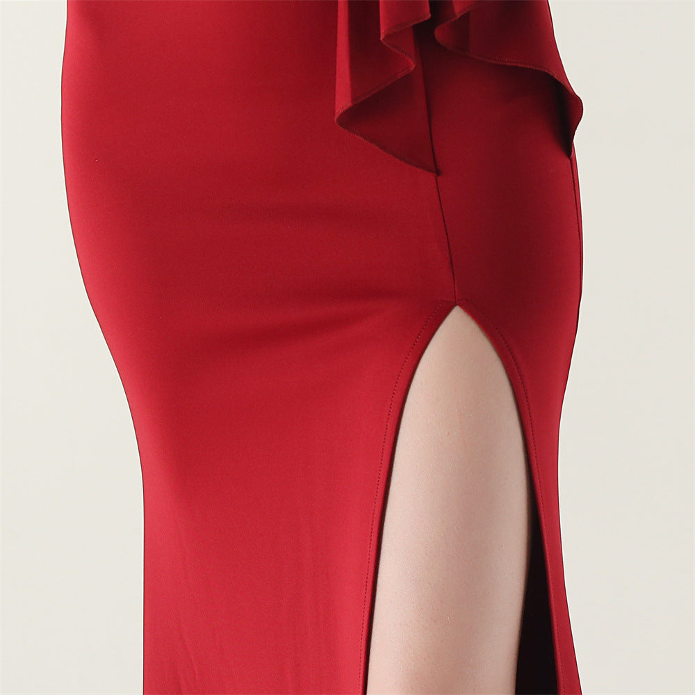 Women beaded tube sequin bow ruffle V neck suspender fishtail formal party evening dress 31