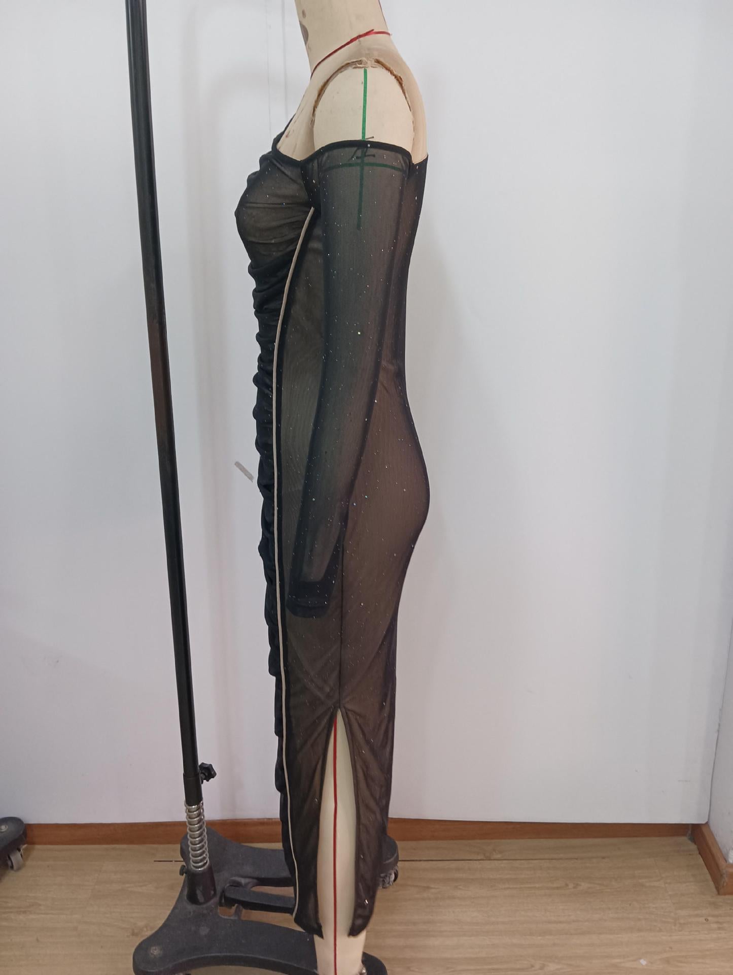 Women Long-Sleeved Draped Slash Shoulder Dress 9