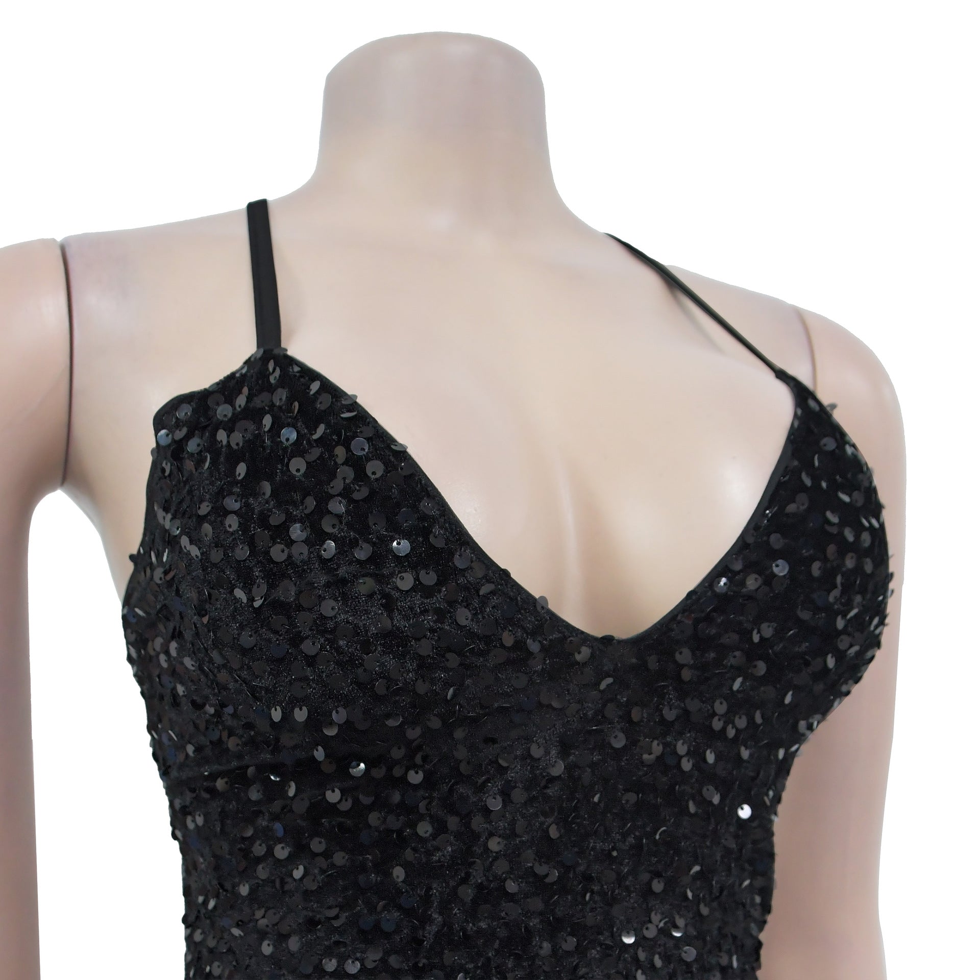 Women's Fashion Sequin Strap Backless Slit Evening Dress 15