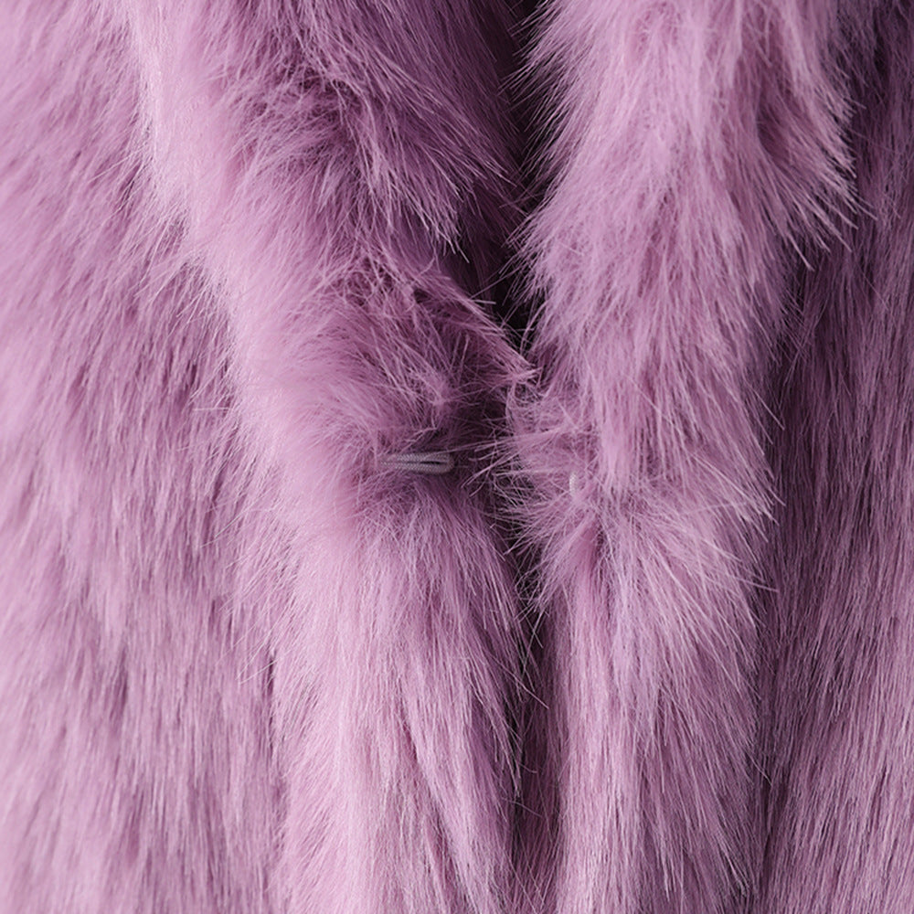 Women Winter Turndown Collar Fake Furry Coat 9