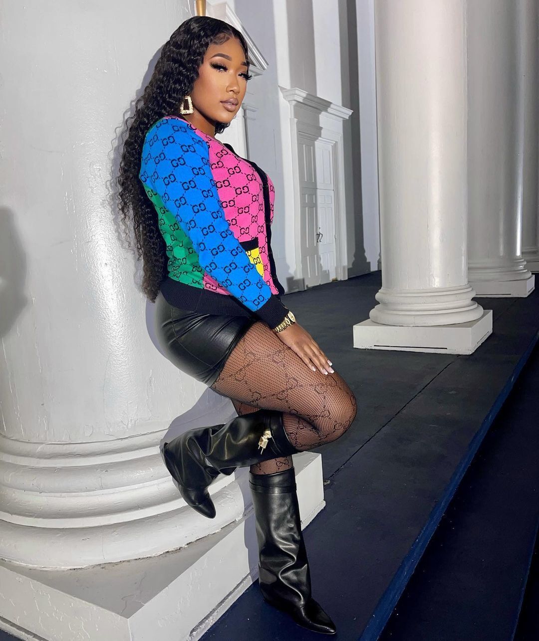 Women's Rainbow Color Block Slim Fit Knitting Cardigan Sweater Coat 3