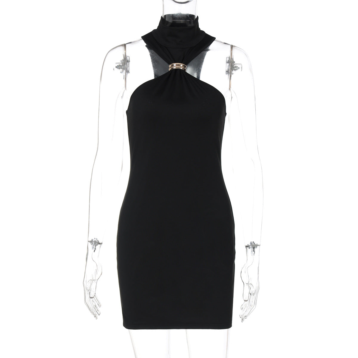 Women summer Style metal buckle Solid Bodycon sleeveless dress 10