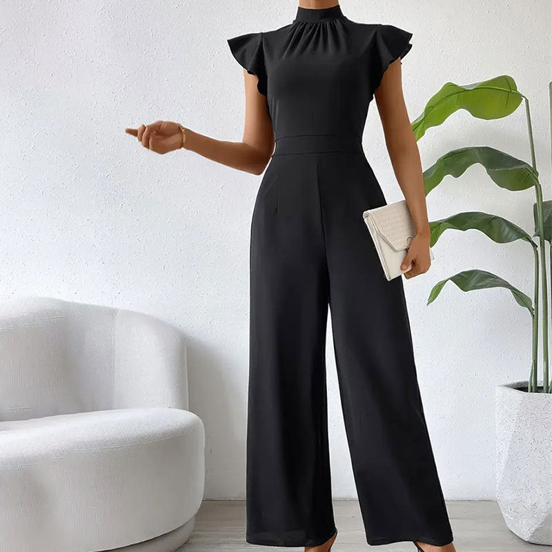 Stand Collar Ruffled Sleeveless Wide-Leg Women's Jumpsuit 3