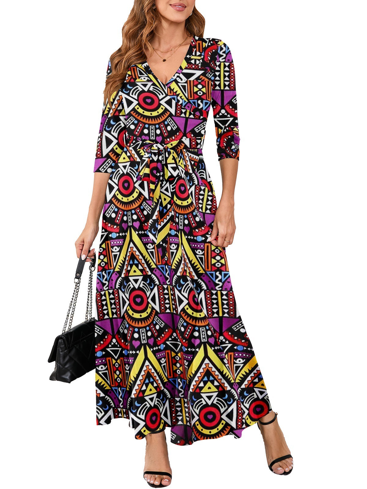 Women Sexy Printed V Neck Dress 9