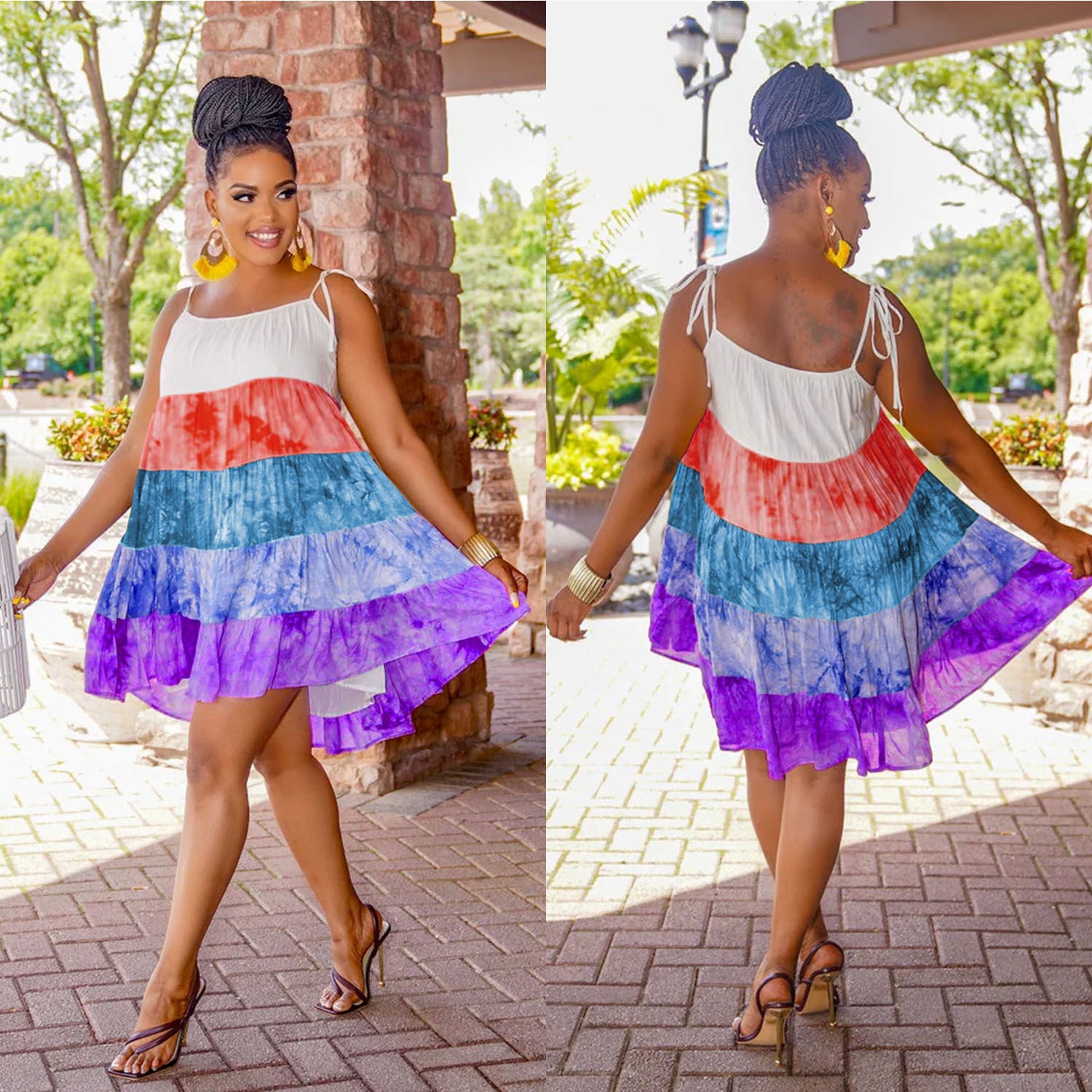 Fashion Ladies Gradient Print Multicolor Sleeveless Sleeveless Dress 5