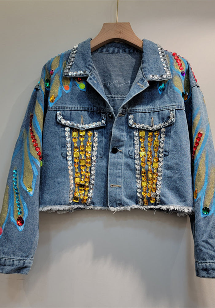 Short Small Size Beaded Spring And Autumn Trendy Denim Jackets